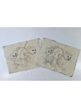 Handmade Embroidered Cat & Dog Circus Pillowcases
